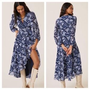 Anthropologie Blue Floral Maxi Dress